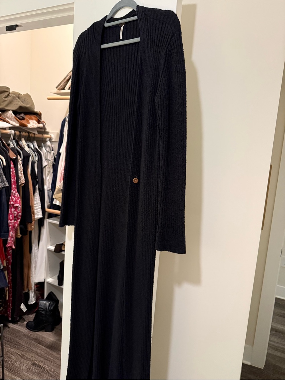 Free People Black Long Ribbed Knit Cardigan